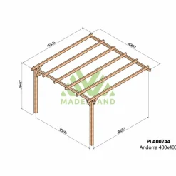 MADERLAND - Pergola accolée en bois lamellé-collé andorra 400 x 400 cm