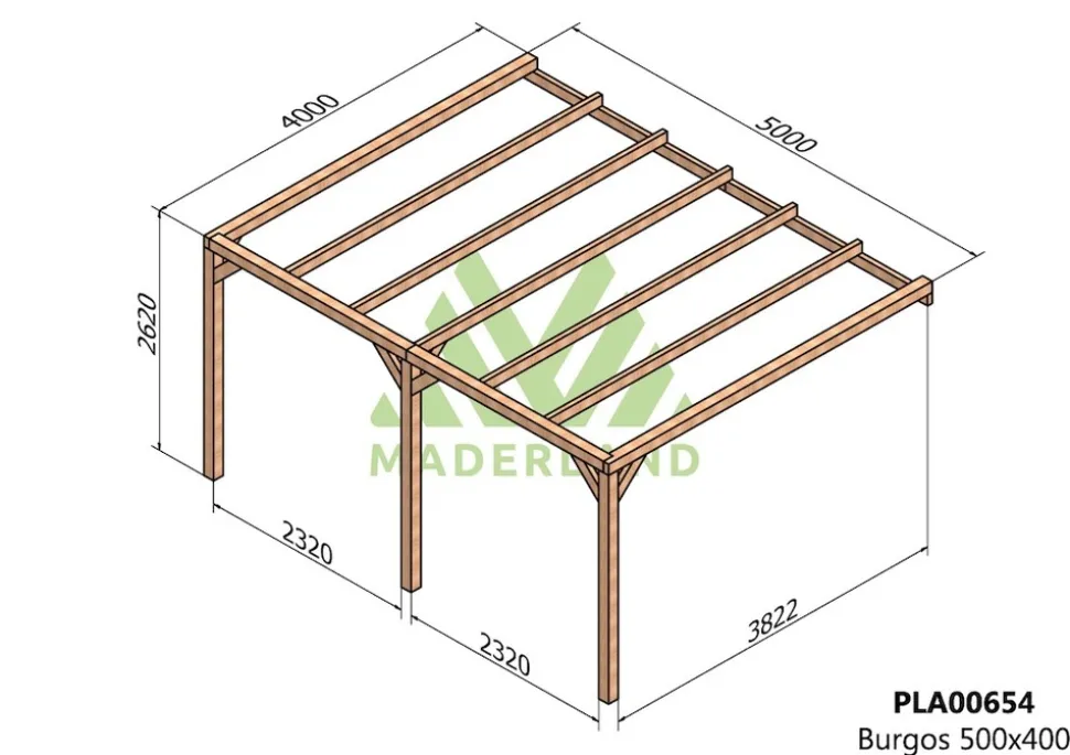 MADERLAND - Pergola en bois adossée - modèle burgos - 500 x 400 cm