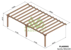 MADERLAND - Pergola en bois adossée - modèle sevilla - 900 x 500 cm