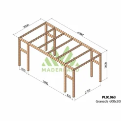 MADERLAND - Pergola en bois lamellé-collé granada 600 x 300 cm