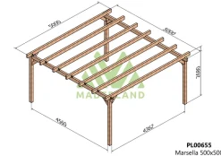 MADERLAND - Pergola en bois autoportante - modèle marsella - 500 x 500 cm