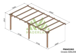 MADERLAND - Pergola en bois adossée - modèle oviedo - 600 x 300 cm