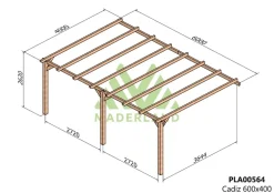 MADERLAND - Pergola en bois adossée - modèle cádiz - 600 x 400 cm