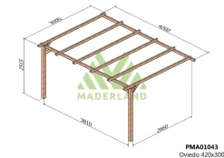 MADERLAND - Pergola en bois adossée - modèle oviedo - 420 x 300 cm