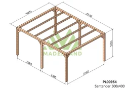 MADERLAND - Pergola en bois autoportante - modèle santander - 500 x 400 cm