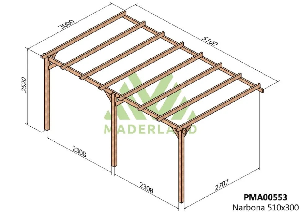 MADERLAND - Pergola en bois adossée - modèle narbonne - 510 x 300 cm