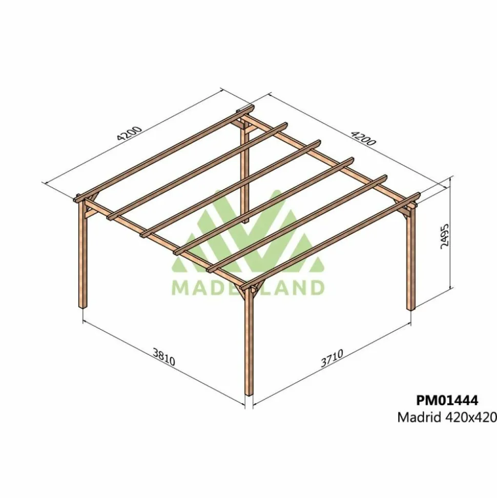 MADERLAND - Pergola en bois massif madrid 420 x 420 cm