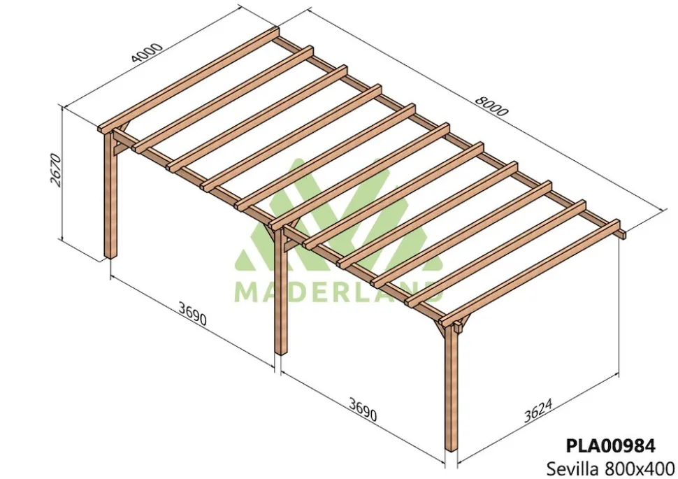 MADERLAND - Pergola en bois adossée - modèle sevilla - 800 x 400 cm