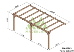 MADERLAND - Pergola en bois adossée - modèle palma - 600 x 300 cm