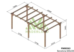 MADERLAND - Pergola en bois autoportante - modèle barcelona - 600 x 300 cm