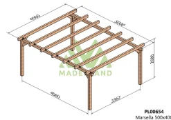 MADERLAND - Pergola en bois autoportante - modèle marsella - 500 x 400 cm