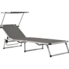 MAISON EXCLUSIVE - Chaise longue pliable avec toit aluminium et textilène gris