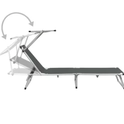 MAISON EXCLUSIVE - Chaise longue pliable avec toit aluminium et textilène gris