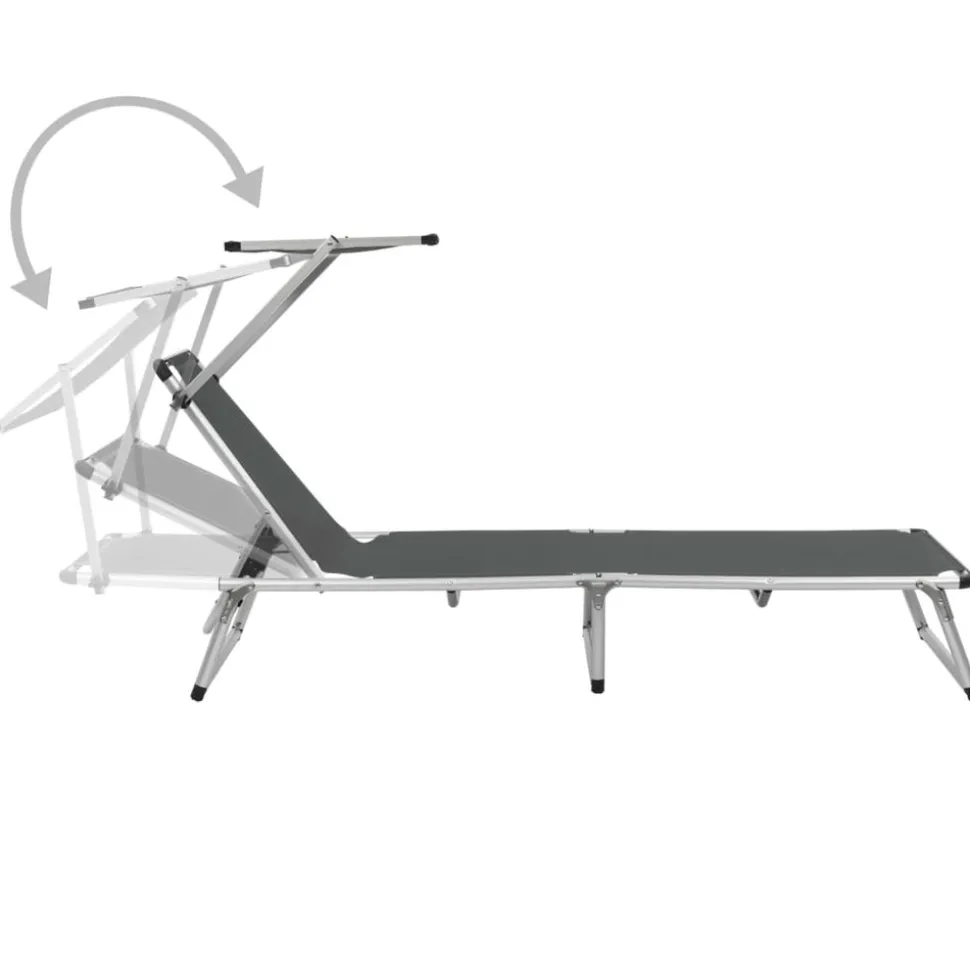MAISON EXCLUSIVE - Chaise longue pliable avec toit aluminium et textilène gris