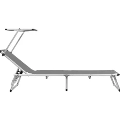 MAISON EXCLUSIVE - Chaise longue pliable avec toit aluminium et textilène gris