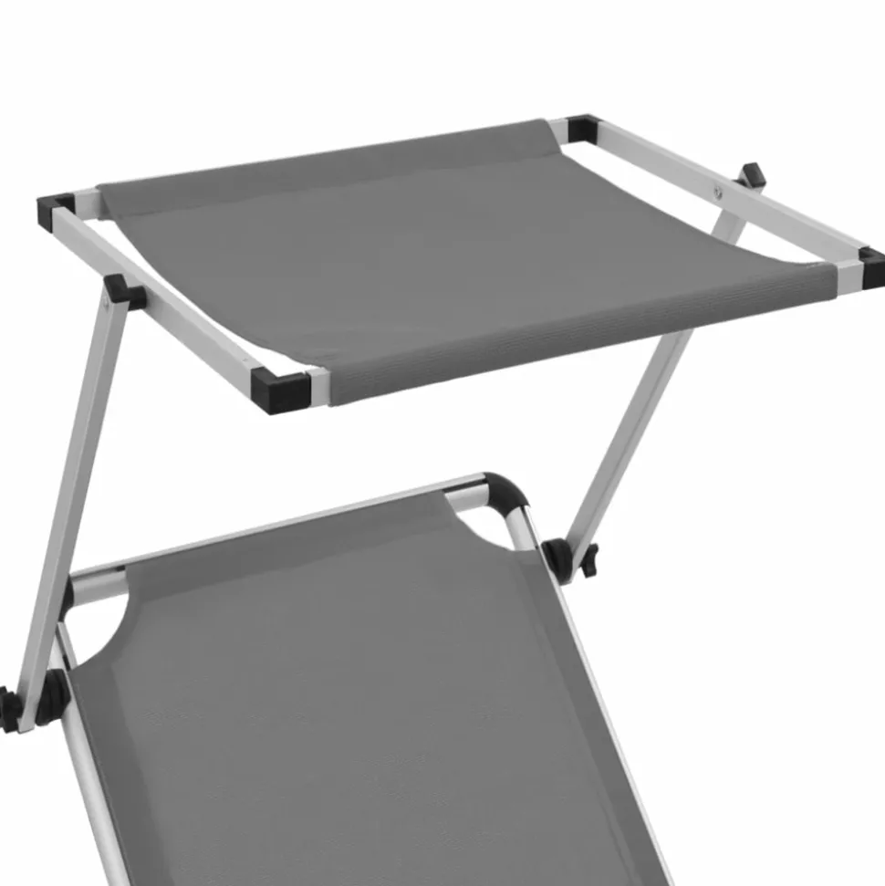 MAISON EXCLUSIVE - Chaise longue pliable avec toit aluminium et textilène gris