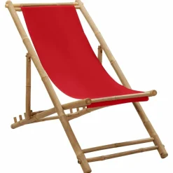 MAISON EXCLUSIVE - Chaise de terrasse bambou et toile rouge