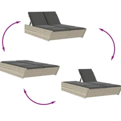 MAISON EXCLUSIVE - Chaise longue double avec coussins gris clair résine tressée