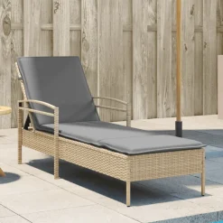 MAISON EXCLUSIVE - Chaise longue avec coussin beige 63x200x81 cm résine tressée