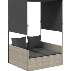 MAISON EXCLUSIVE - Chaise longue double avec toit et rideaux gris clair poly rotin