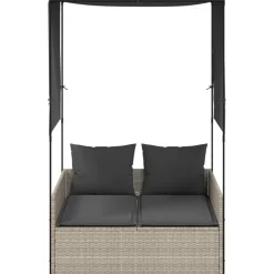 MAISON EXCLUSIVE - Chaise longue double avec toit et rideaux gris clair poly rotin