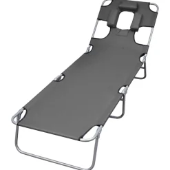 MAISON EXCLUSIVE - Chaise longue pliable et coussin de tête dossier réglable gris
