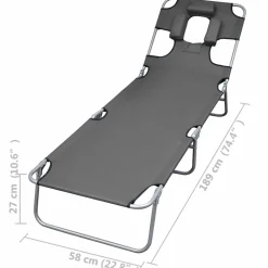 MAISON EXCLUSIVE - Chaise longue pliable et coussin de tête dossier réglable gris