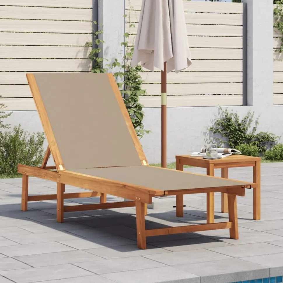 MAISON EXCLUSIVE - Chaise longue et table taupe bois d'acacia solide et textilène