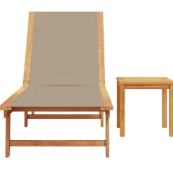 MAISON EXCLUSIVE - Chaise longue et table taupe bois d'acacia solide et textilène