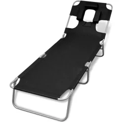 MAISON EXCLUSIVE - Chaise longue avec coussin de tête acier enduit de poudre noir