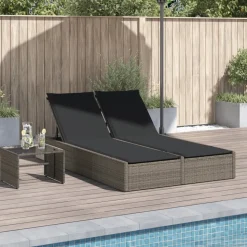 MAISON EXCLUSIVE - Chaise longue double avec coussins gris résine tressée