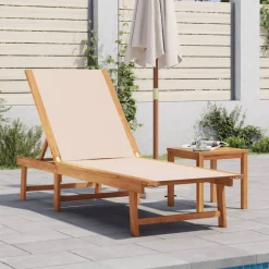 MAISON EXCLUSIVE - Chaise longue et table crème bois d'acacia solide et textilène