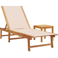 MAISON EXCLUSIVE - Chaise longue et table crème bois d'acacia solide et textilène