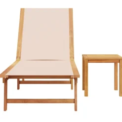 MAISON EXCLUSIVE - Chaise longue et table crème bois d'acacia solide et textilène