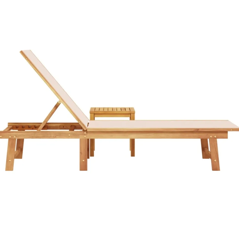 MAISON EXCLUSIVE - Chaise longue et table crème bois d'acacia solide et textilène