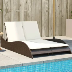 MAISON EXCLUSIVE - Chaise longue avec coussins marron 114x205x73 cm résine tressée