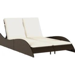 MAISON EXCLUSIVE - Chaise longue avec coussins marron 114x205x73 cm résine tressée