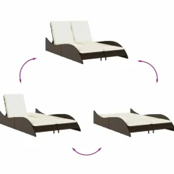 MAISON EXCLUSIVE - Chaise longue avec coussins marron 114x205x73 cm résine tressée