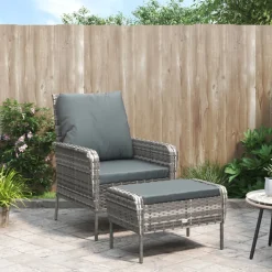 MAISON EXCLUSIVE - Chaise de jardin avec tabouret gris résine tressée
