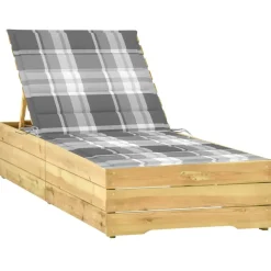 MAISON EXCLUSIVE - Chaise longue avec coussin carreaux gris bois de pin imprégné