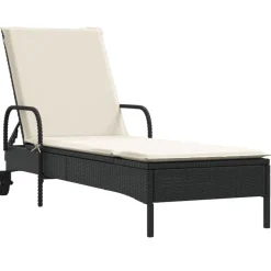 MAISON EXCLUSIVE - Chaise longue avec roues et coussin noir résine tressée