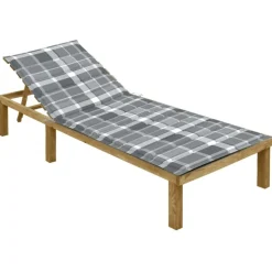 MAISON EXCLUSIVE - Chaise longue avec coussin carreaux gris bois de pin imprégné