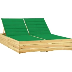 MAISON EXCLUSIVE - Chaise longue double et coussins vert bois de pin imprégné