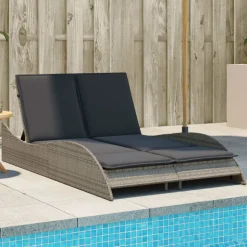 MAISON EXCLUSIVE - Chaise longue avec coussins gris 114x205x73 cm résine tressée
