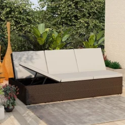 MAISON EXCLUSIVE - Chaise longue convertible avec coussin résine tressée marron