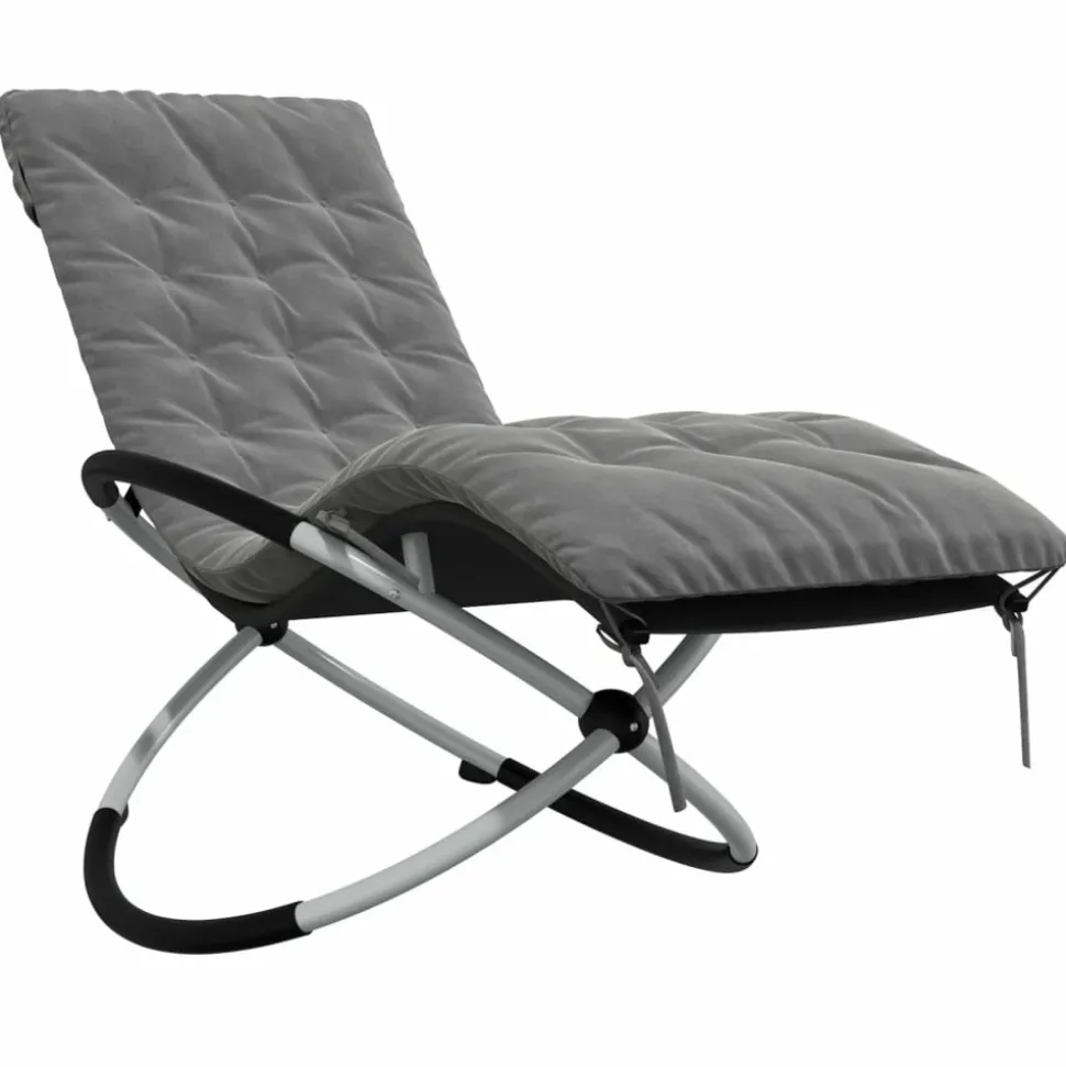 MAISON EXCLUSIVE - Chaise longue géométrique avec coussin noir et gris acier