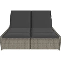 MAISON EXCLUSIVE - Chaise longue double avec coussins gris résine tressée