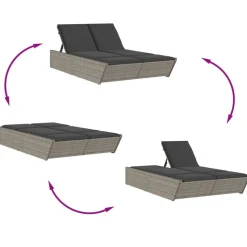 MAISON EXCLUSIVE - Chaise longue double avec coussins gris résine tressée