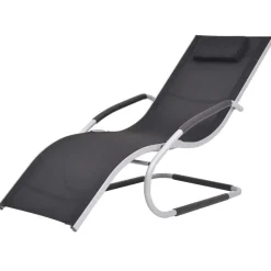 MAISON EXCLUSIVE - Chaise longue avec oreiller aluminium et textilène noir