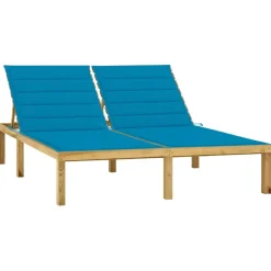MAISON EXCLUSIVE - Chaise longue double et coussins bleu bois de pin imprégné